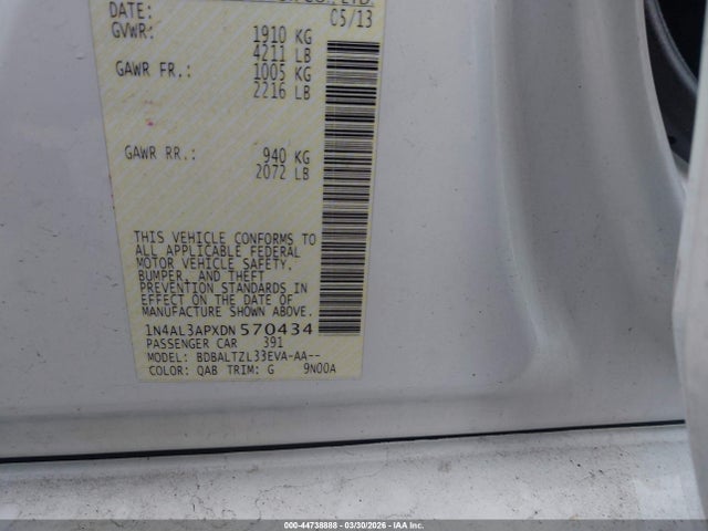 Aukcja sprzedaży 2013 Nissan Altima 2.5 Sv, vin: 1N4AL3APXDN570434, numer aukcji: 44738888