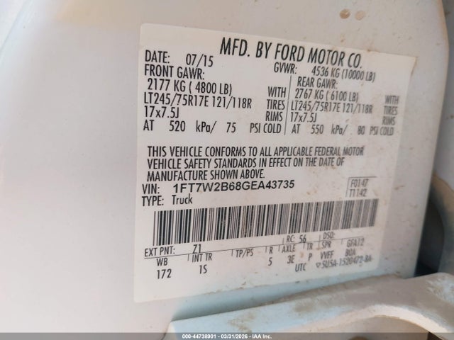 Aukcja sprzedaży 2016 Ford F-250 Xl, vin: 1FT7W2B68GEA43735, numer aukcji: 44738901