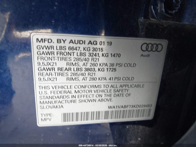 Aukcja sprzedaży 2019 Audi Q7 55 Premium, vin: WA1VABF73KD029453, numer aukcji: 44738914