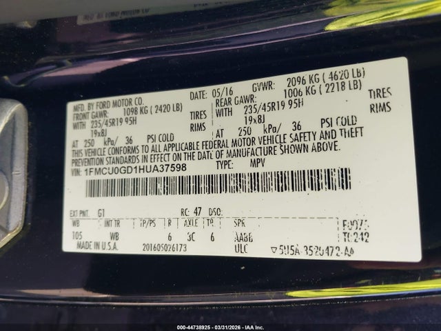 Продаж на аукціоні авто 2017 Ford Escape Se, vin: 1FMCU0GD1HUA37598, номер лоту: 44738925