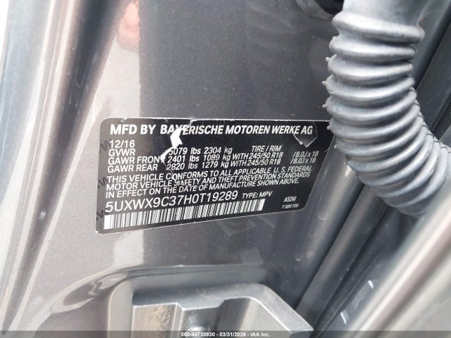 Продаж на аукціоні авто 2017 Bmw X3 Xdrive28i, vin: 5UXWX9C37H0T19289, номер лоту: 44738930