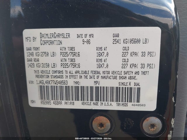 Aukcja sprzedaży 2007 Jeep Liberty Sport, vin: 1J4GL48K77W540563, numer aukcji: 44738935