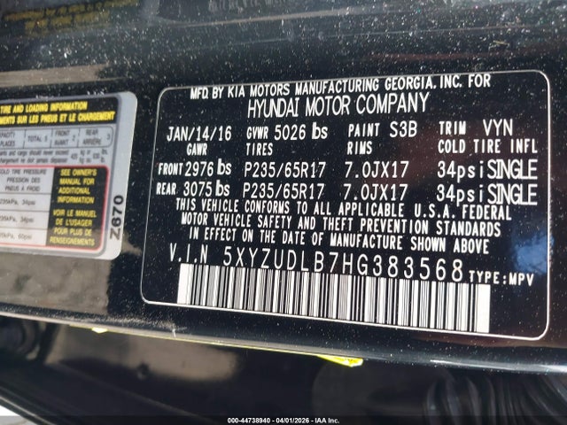 5XYZUDLB7HG383568 Hyundai Santa Fe Sport 2.4l