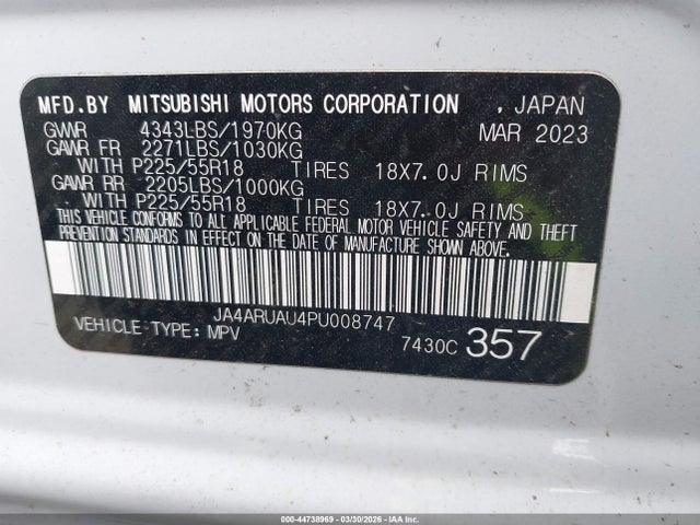 Продаж на аукціоні авто 2023 Mitsubishi Outlander Sport 2.0 Ralliart Awc, vin: JA4ARUAU4PU008747, номер лоту: 44738969
