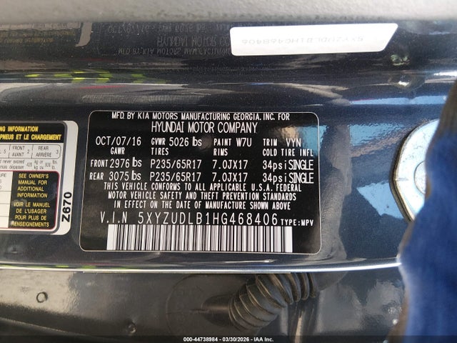 Aukcja sprzedaży 2017 Hyundai Santa Fe Sport 2.4l, vin: 5XYZUDLB1HG468406, numer aukcji: 44738984
