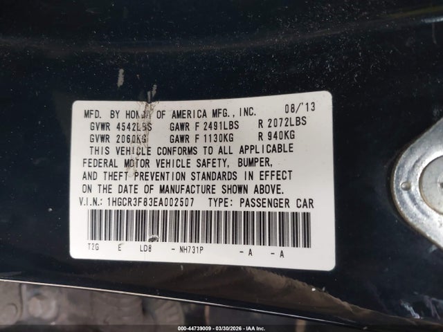 Aukcja sprzedaży 2014 Honda Accord Ex-l V-6, vin: 1HGCR3F83EA002507, numer aukcji: 44739009