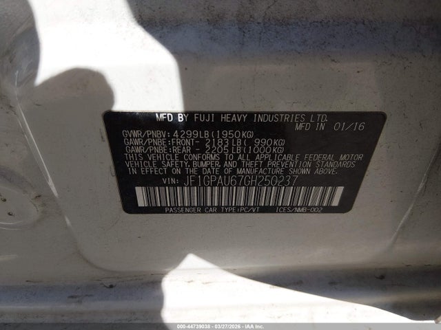 Продаж на аукціоні авто 2016 Subaru Impreza 2.0i Sport Limited, vin: JF1GPAU67GH250237, номер лоту: 44739038