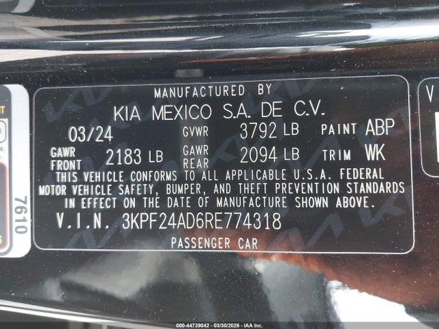 3KPF24AD6RE774318 KIA Forte Lxs