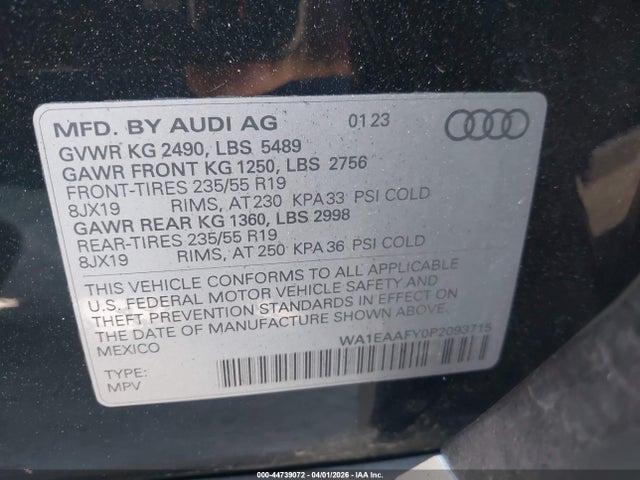44739072 :رقم المزاد ، WA1EAAFY0P2093715 vin ، 2023 Audi Q5 Premium Plus 45 Tfsi S Line Quattro مزاد بيع