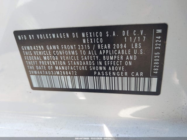 Продажа на аукционе авто 2018 Volkswagen Golf Gti 2.0t Autobahn/2.0t S/2.0t Se, vin: 3VW447AU3JM268472, номер лота: 44739088