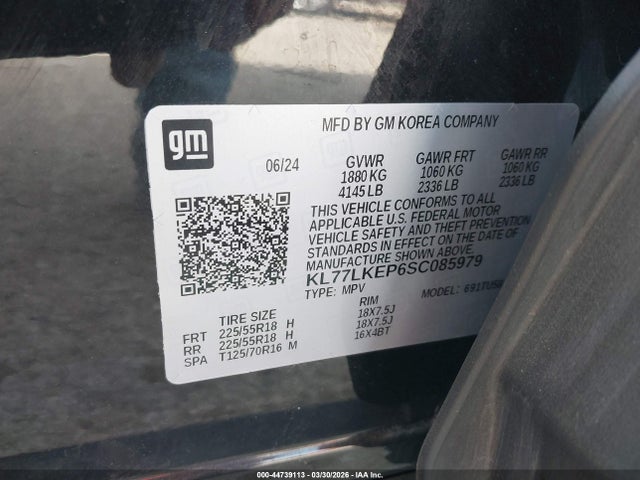 2025 Chevrolet Trax Fwd Activ მანქანა იყიდება აუქციონზე, vin: KL77LKEP6SC085979, აუქციონის ნომერი: 44739113