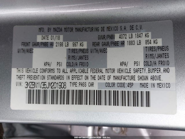 3MZBN1V35JM201908 Mazda Mazda3 Touring
