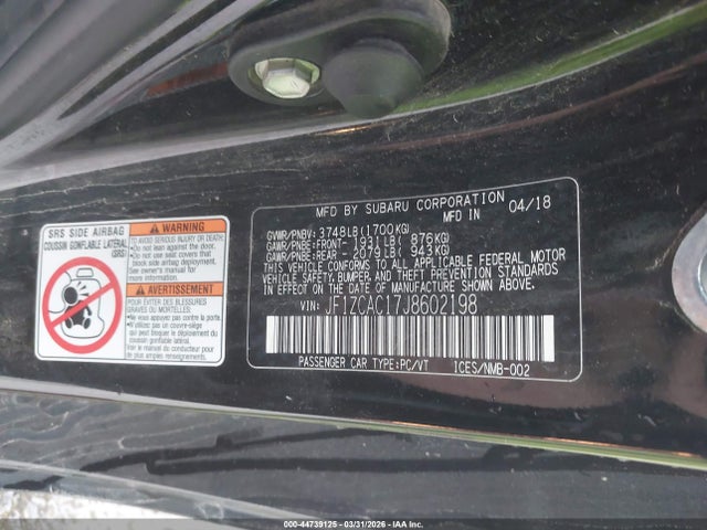 2018 Subaru Brz Limited მანქანა იყიდება აუქციონზე, vin: JF1ZCAC17J8602198, აუქციონის ნომერი: 44739125
