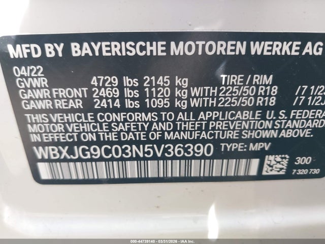 Aukcja sprzedaży 2022 Bmw X1 Xdrive28i, vin: WBXJG9C03N5V36390, numer aukcji: 44739140