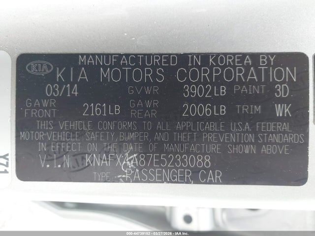 44739152 :رقم المزاد ، KNAFX4A87E5233088 vin ، 2014 Kia Forte Ex مزاد بيع