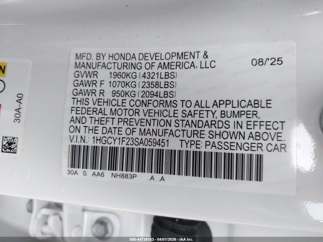 Honda ACCORD LX 2025 1HGCY1F23SA059451 Image 9