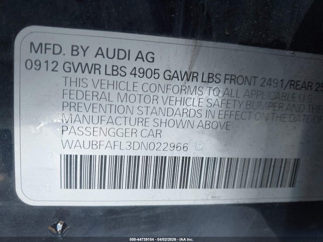 Продажа на аукционе авто 2013 Audi A4 2.0t Premium, vin: WAUBFAFL3DN022966, номер лота: 44739154