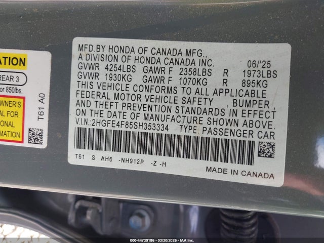 Продажа на аукционе авто 2025 Honda Civic Hybrid, vin: 2HGFE4F85SH353334, номер лота: 44739186