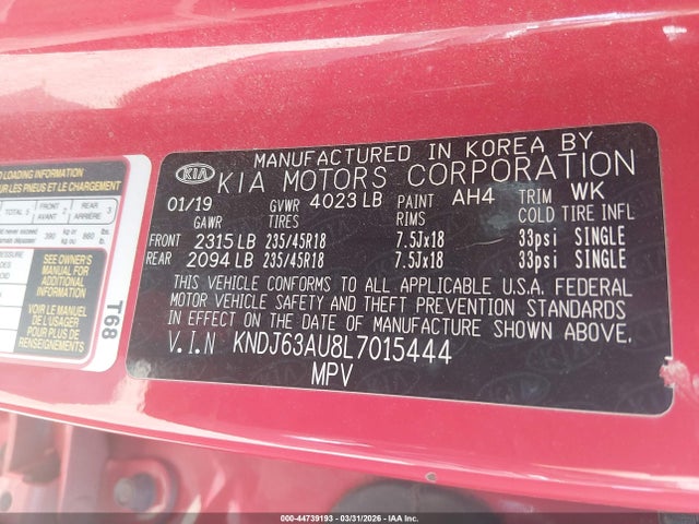 2020 Kia Soul Gt-line მანქანა იყიდება აუქციონზე, vin: KNDJ63AU8L7015444, აუქციონის ნომერი: 44739193