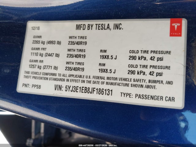 Aukcja sprzedaży 2018 Tesla Model 3 Long Range/performance, vin: 5YJ3E1EB8JF186131, numer aukcji: 44739208