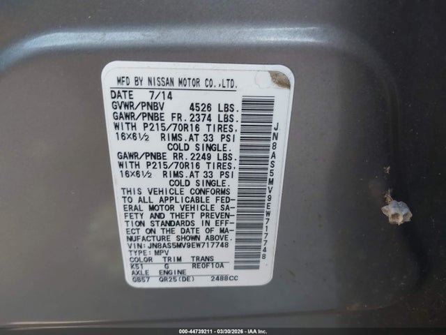 Nissan Rogue Select S 2014 JN8AS5MV9EW717748 Image 9