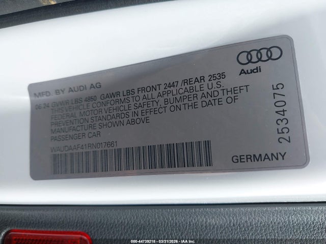 Aukcja sprzedaży 2024 Audi A4 Premium 45 Tfsi S Line Quattro S Tronic, vin: WAUDAAF41RN017661, numer aukcji: 44739218