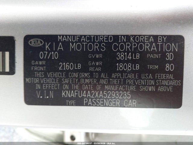 2010 KIA FORTE KNAFU4A2XA5293235 Photo 8