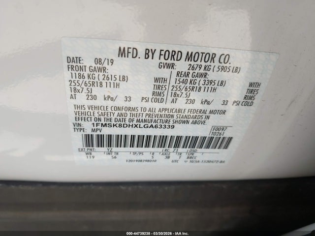Aukcja sprzedaży 2020 Ford Explorer Xlt, vin: 1FMSK8DHXLGA63339, numer aukcji: 44739238