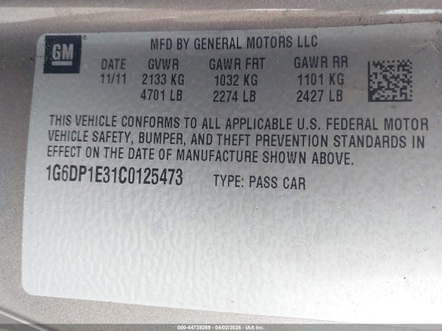 Продажа на аукционе авто 2012 Cadillac Cts Premium, vin: 1G6DP1E31C0125473, номер лота: 44739269