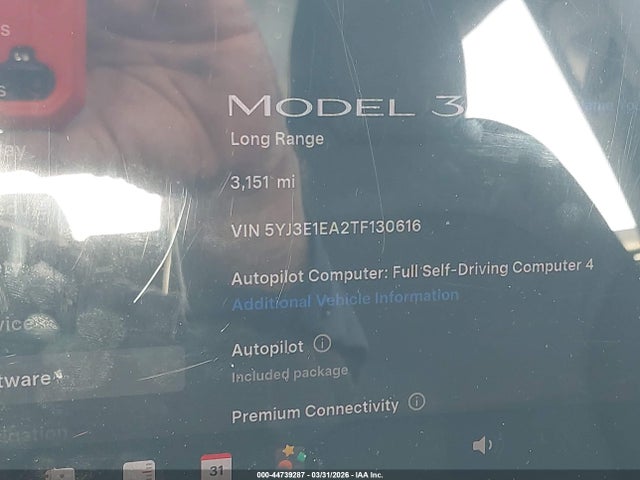 Aukcja sprzedaży 2026 Tesla Model 3 Premium Rear-wheel Drive/standard Rear-wheel Drive, vin: 5YJ3E1EA2TF130616, numer aukcji: 44739287