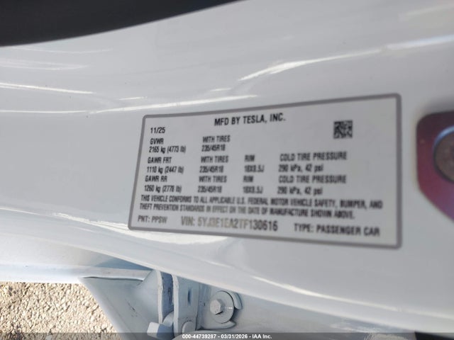 Aukcja sprzedaży 2026 Tesla Model 3 Premium Rear-wheel Drive/standard Rear-wheel Drive, vin: 5YJ3E1EA2TF130616, numer aukcji: 44739287