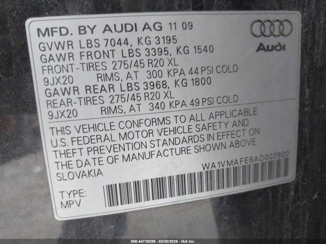 2010 AUDI Q7 WA1VMAFE8AD002800 Photo 8