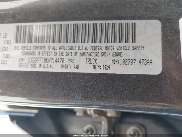 Продажа на аукционе авто 2019 Ram 1500 Big Horn/lone Star  4x4 5'7 Box, vin: 1C6SRFFT0KN714470, номер лота: 44739338