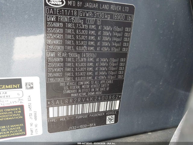 Land Rover Discovery Hse 2019 SALRR2RV4K2400862 Image 9