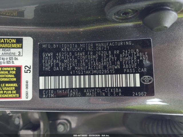 4T1G31AK3MU029515 Toyota Camry Se Hybrid