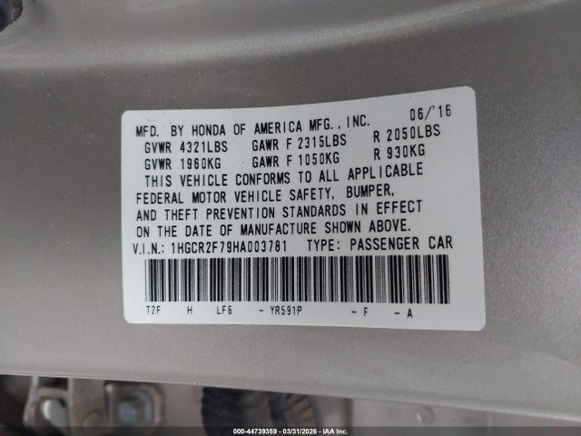 1HGCR2F79HA003781 Honda ACCORD EX