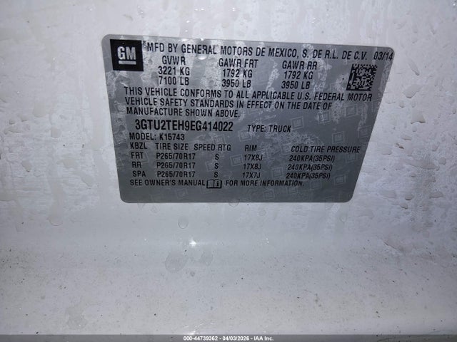 3GTU2TEH9EG414022 GMC SIERRA 1500