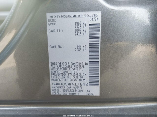 1N4BL4CV3RN417648 Nissan Altima Sr Fwd
