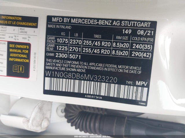 44739377 :رقم المزاد ، W1N0G8DB6MV323220 vin ، 2021 Mercedes-benz Glc 300 Suv مزاد بيع