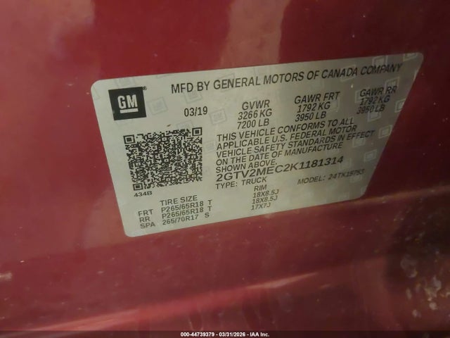 Продаж на аукціоні авто 2019 Gmc Sierra 1500 Limited Sle, vin: 2GTV2MEC2K1181314, номер лоту: 44739379