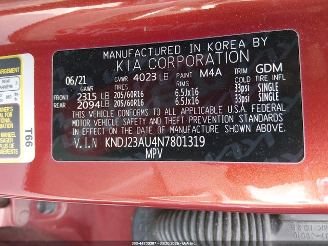 2022 Kia Soul Lx მანქანა იყიდება აუქციონზე, vin: KNDJ23AU4N7801319, აუქციონის ნომერი: 44739387