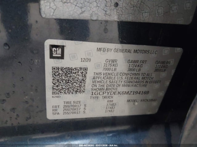 1GCPYDEK6MZ194169 Chevrolet Silverado 1500 4wd Short Bed Lt