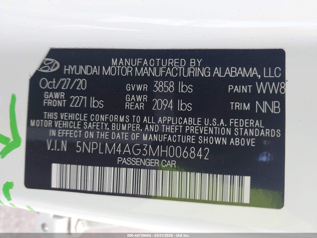 Продажа на аукционе авто 2021 Hyundai Elantra Sel, vin: 5NPLM4AG3MH006842, номер лота: 44739404