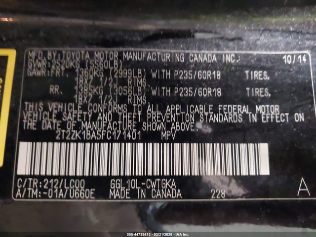 Продаж на аукціоні авто 2015 Lexus Rx 350, vin: 2T2ZK1BA5FC171401, номер лоту: 44739413
