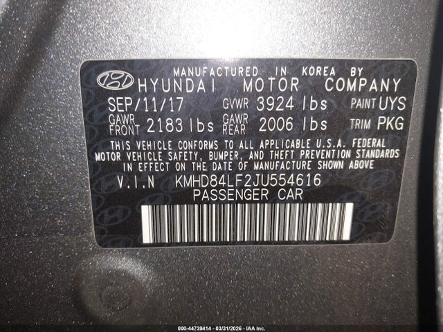 KMHD84LF2JU554616 Hyundai ELANTRA SEL
