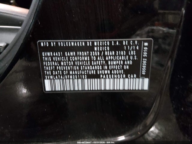 2015 Volkswagen Jetta 2.0l Tdi Sel მანქანა იყიდება აუქციონზე, vin: 3VWLA7AJ9FM251192, აუქციონის ნომერი: 44739447