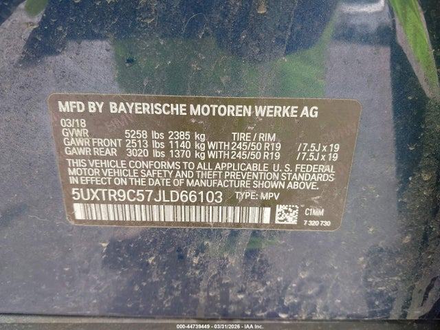 Продаж на аукціоні авто 2018 Bmw X3 Xdrive30i, vin: 5UXTR9C57JLD66103, номер лоту: 44739449