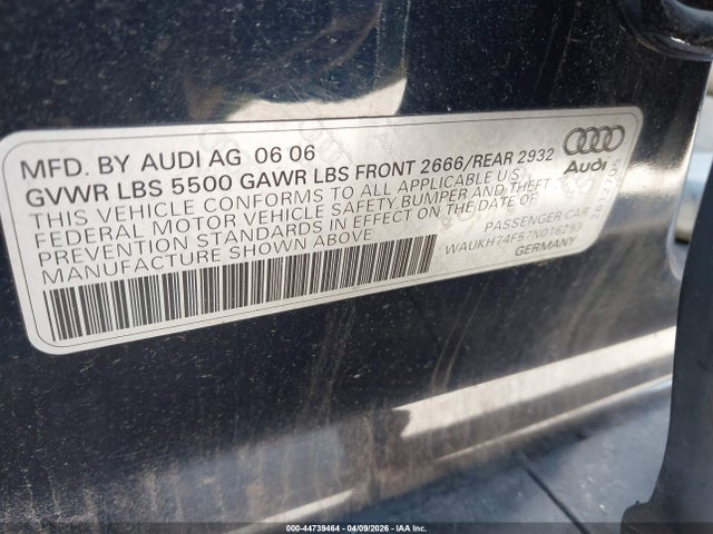 44739464 :رقم المزاد ، WAUKH74F57N016293 vin ، 2007 Audi A6 3.2 Avant مزاد بيع