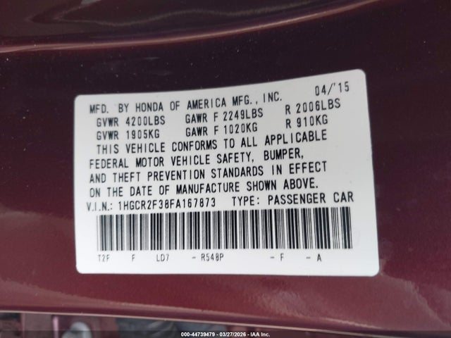 1HGCR2F38FA167873 Honda ACCORD LX
