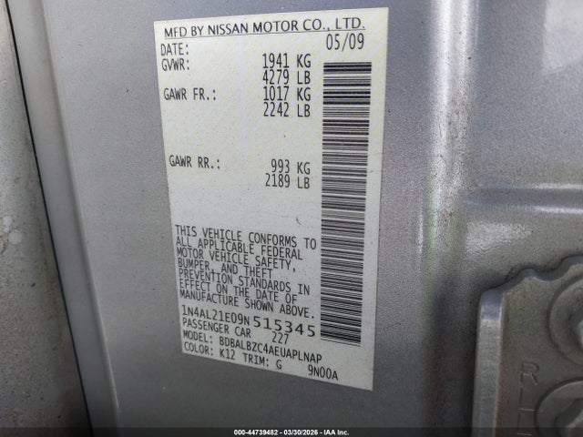 Aukcja sprzedaży 2009 Nissan Altima 2.5 S, vin: 1N4AL21E09N515345, numer aukcji: 44739482